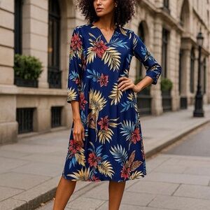 Aryeh NWT Tropical Floral Purple  Midi Dress